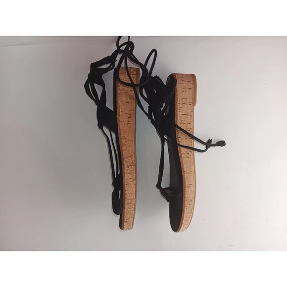 Frye Sandals Women 8M Miranda Shoes Black Leather Gladiator Ankle Strap Wedge - Picture 9 of 11